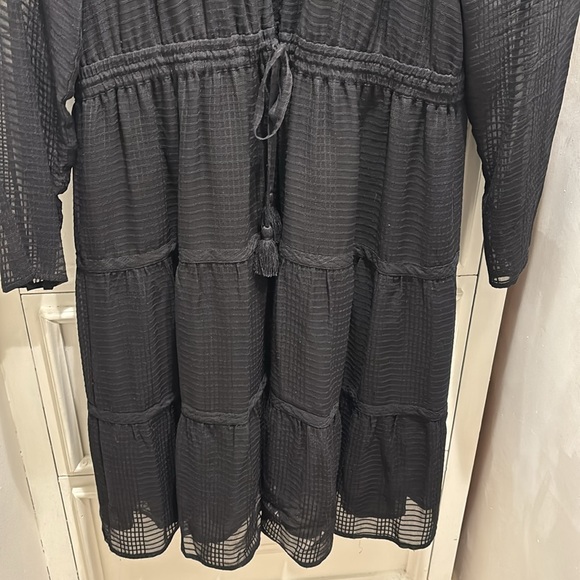 Tory Burch black tiered cinch tie tassel dress - size 14 - Picture 4 of 11